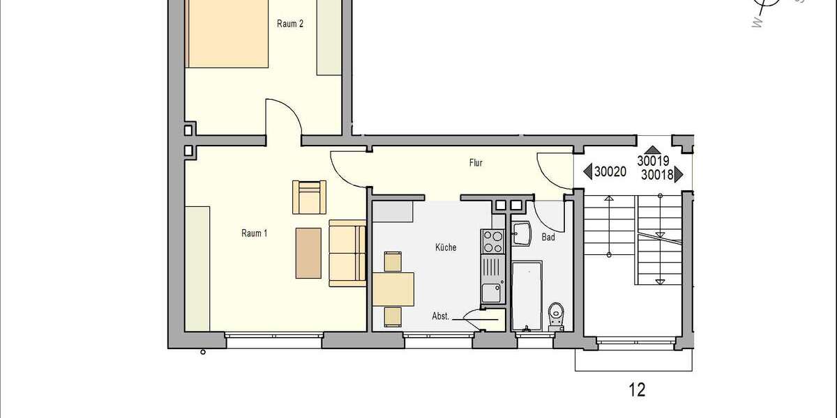 Etagenwohnung Essen Kray - 2 Zimmer, 55 m&sup2;, 381&euro; | Angebot:27316175