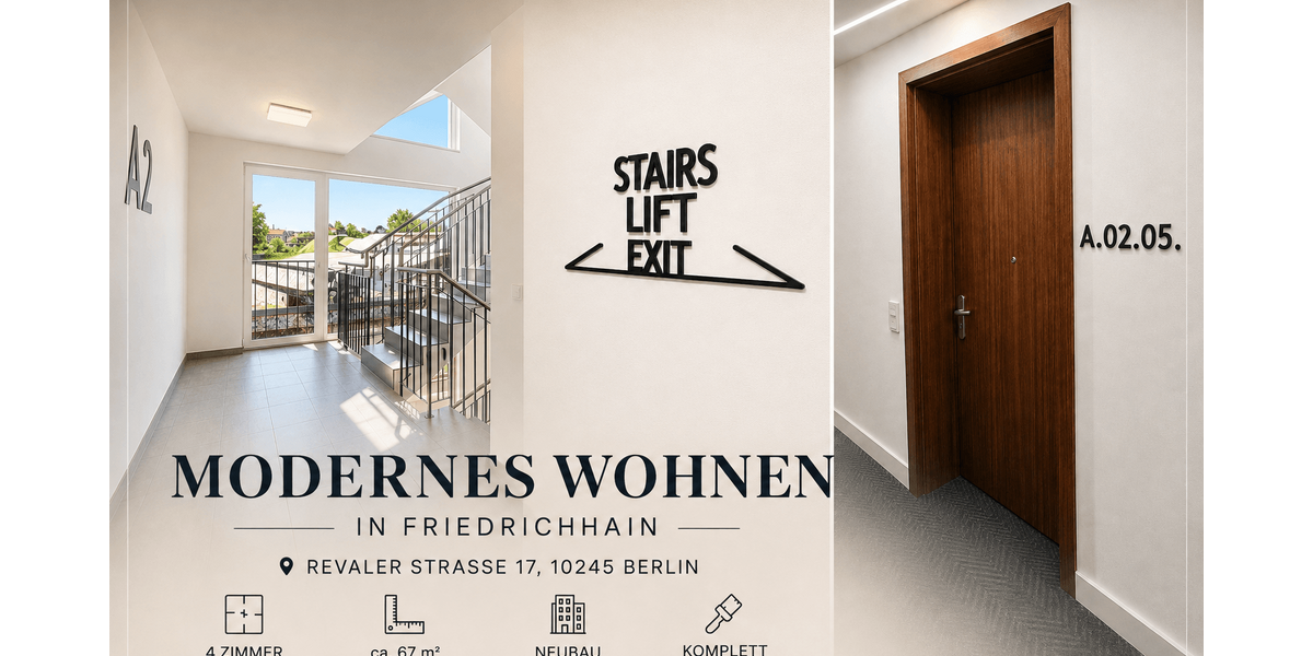 Etagenwohnung Berlin Friedrichshain - 4 Zimmer, 67 m&sup2;, 1.736&euro; | Angebot:27299971